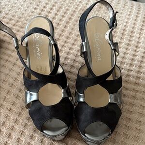 Italian Black Suede Heels with Silver Accents